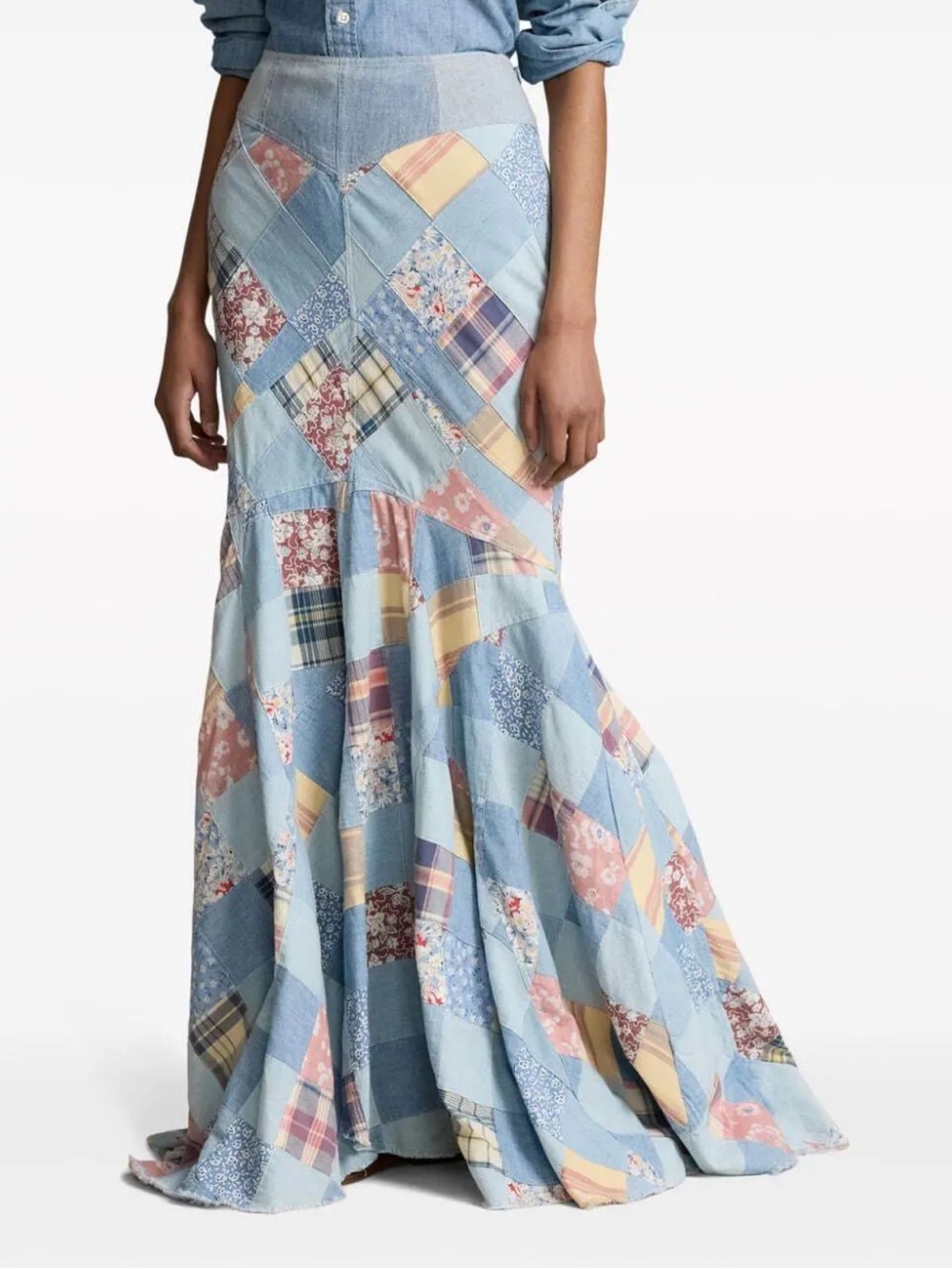 NWT Polo RALPH LAUREN Patchwork Chambray Maxi Skirt - Picture 2 of 10